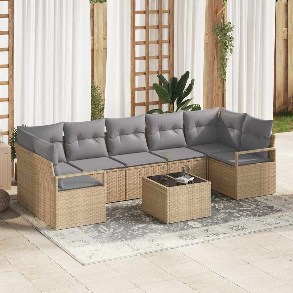Garten-Sofa-Set mit Kissen 8 pcs Beige und Grau 55 x 55 x 37 cm